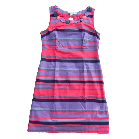 boden Sheath Dress Pink & Purple Striped Embellished Sleeveless size 12R NWT - Picture 1 of 12
